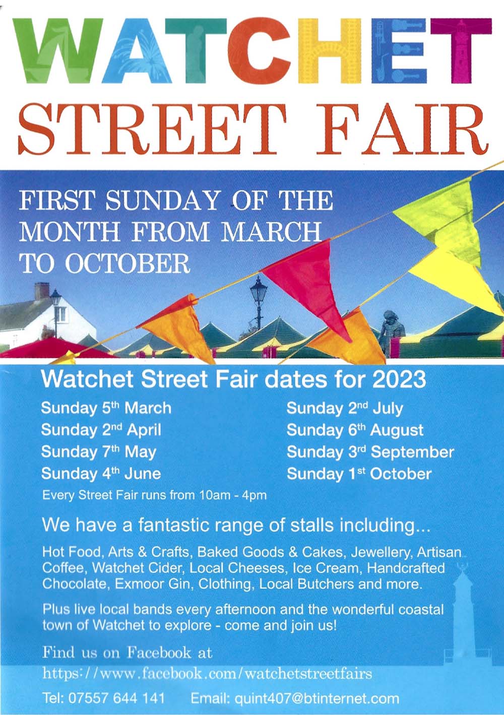 Watchet street fairs flyer with dates for 2023 fairs